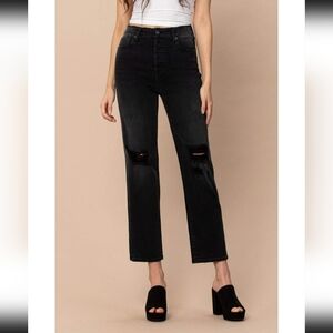 Hidden Tracey High Rise Straight Black Distressed Jeans
